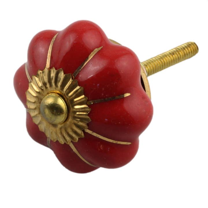 Tribal Trade GmbH - Wholesale Knob/Pull - Shabby chic rosette monochrome red ceramic furniture knob