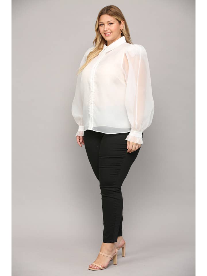 FATE – wholesale Buttoned-down shirt – Women's – FRILLED PLACKET PUFF SLV BLOUSE FT9959P6