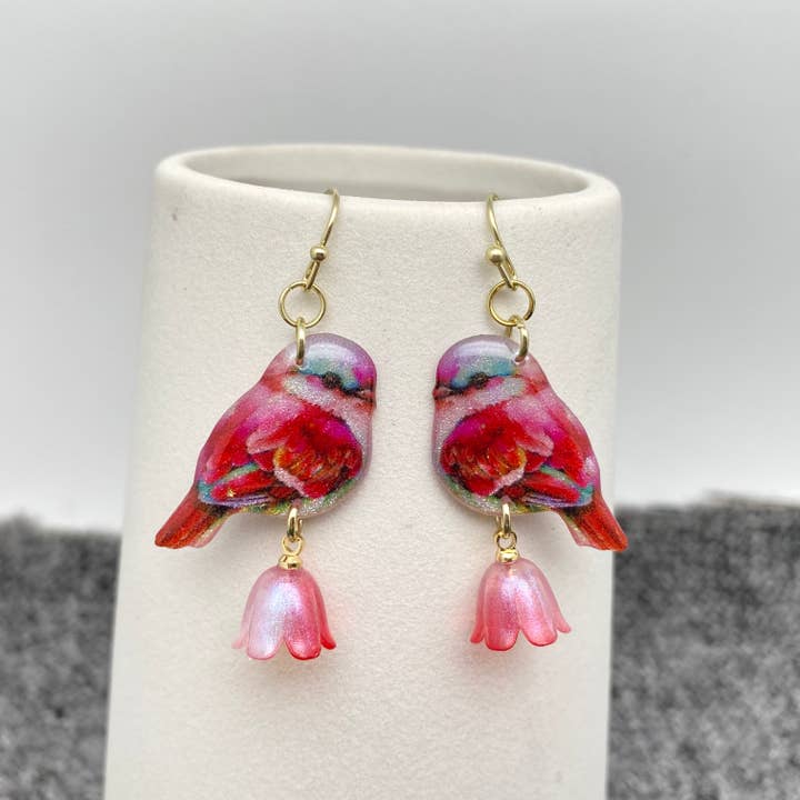 Mio Queena - Wholesale Dangle Earrings - Picking Flowers Resin Birds Dangle Earrings