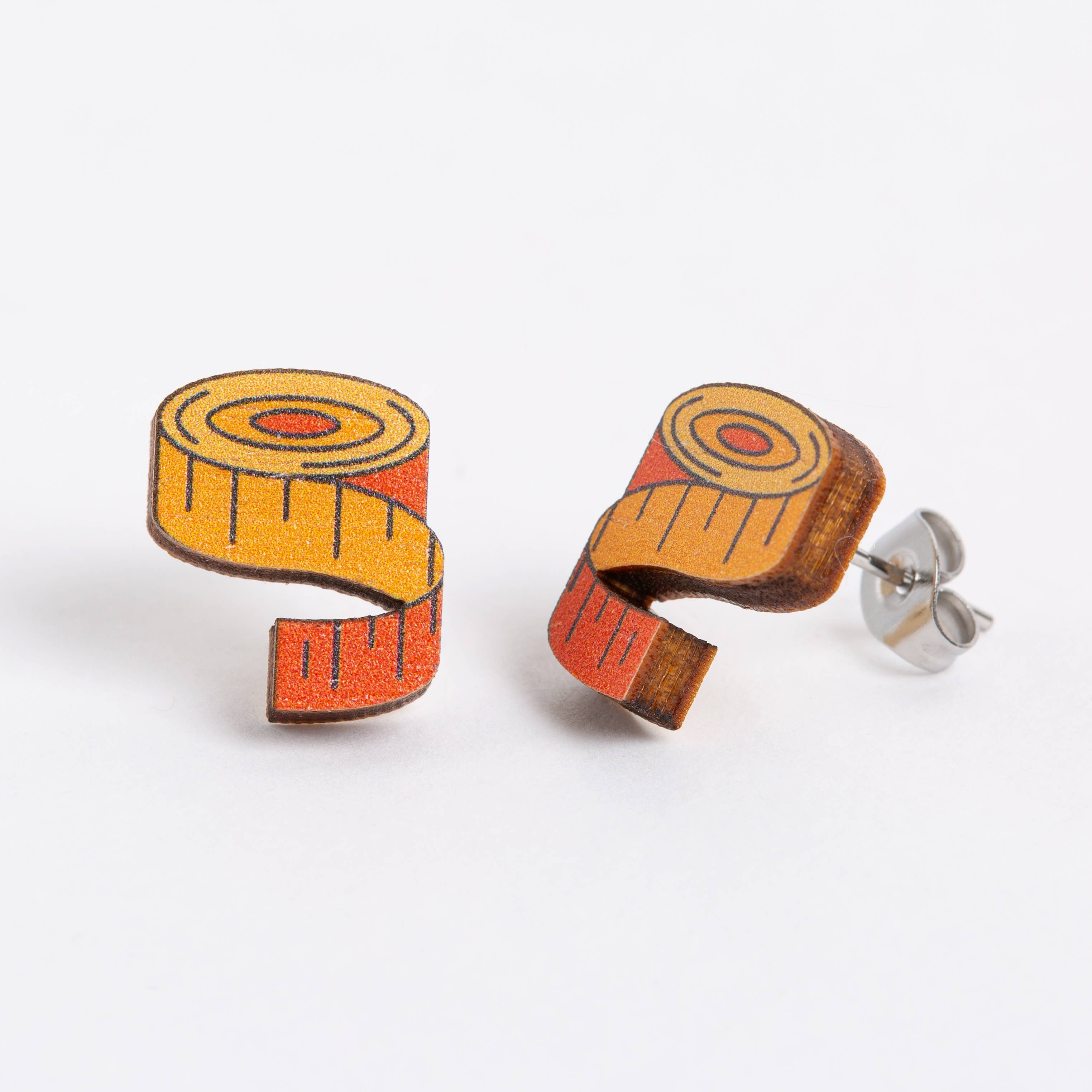 Hawthorn Handmade (US Duties Paid) – wholesale Stud/post earrings – Tape Measure Wooden Earrings - Craft Jewellery1