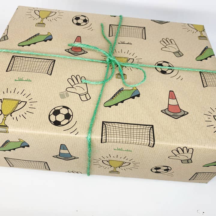 PlanetWrapIt - Wholesale Flat Wrap - Football Mad Recycled Kraft Wrapping Paper Gift Wrap