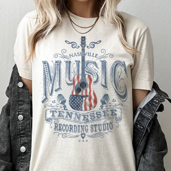 Par.tees by Party On! - Wholesale Screen Printed T-Shirt - Women's - Nashville Music USA Country Western america flag Graphic Tee