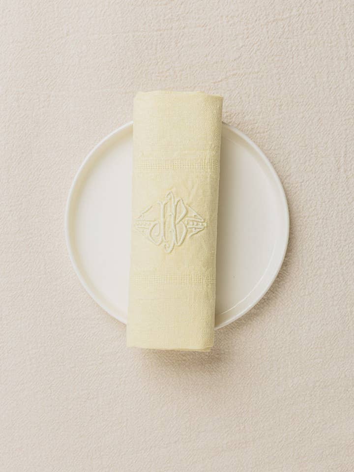Set of 3 antique monogrammed towels "JB" for wholesale by Maison Masarin