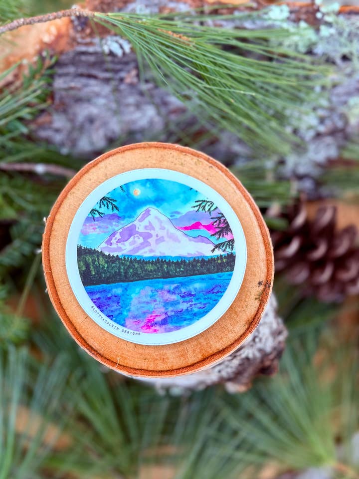 Autocolante à prova de intempéries com reflexos de lago na montanha por atacado de Scotty + Calvin Designs