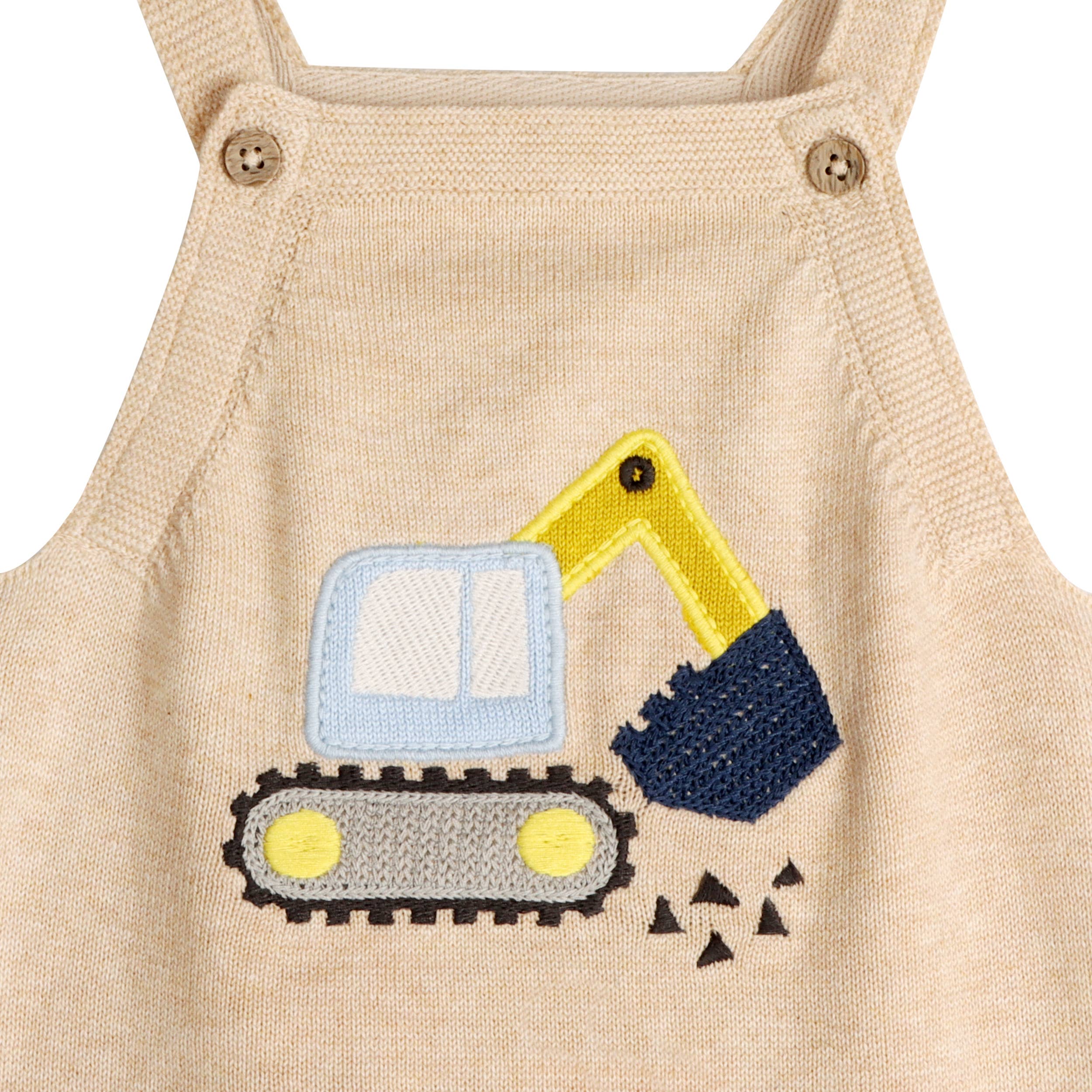 Oat Heather Excavator Truck Embroidered Baby Overall Set -Organic Cotton for wholesale on Faire4