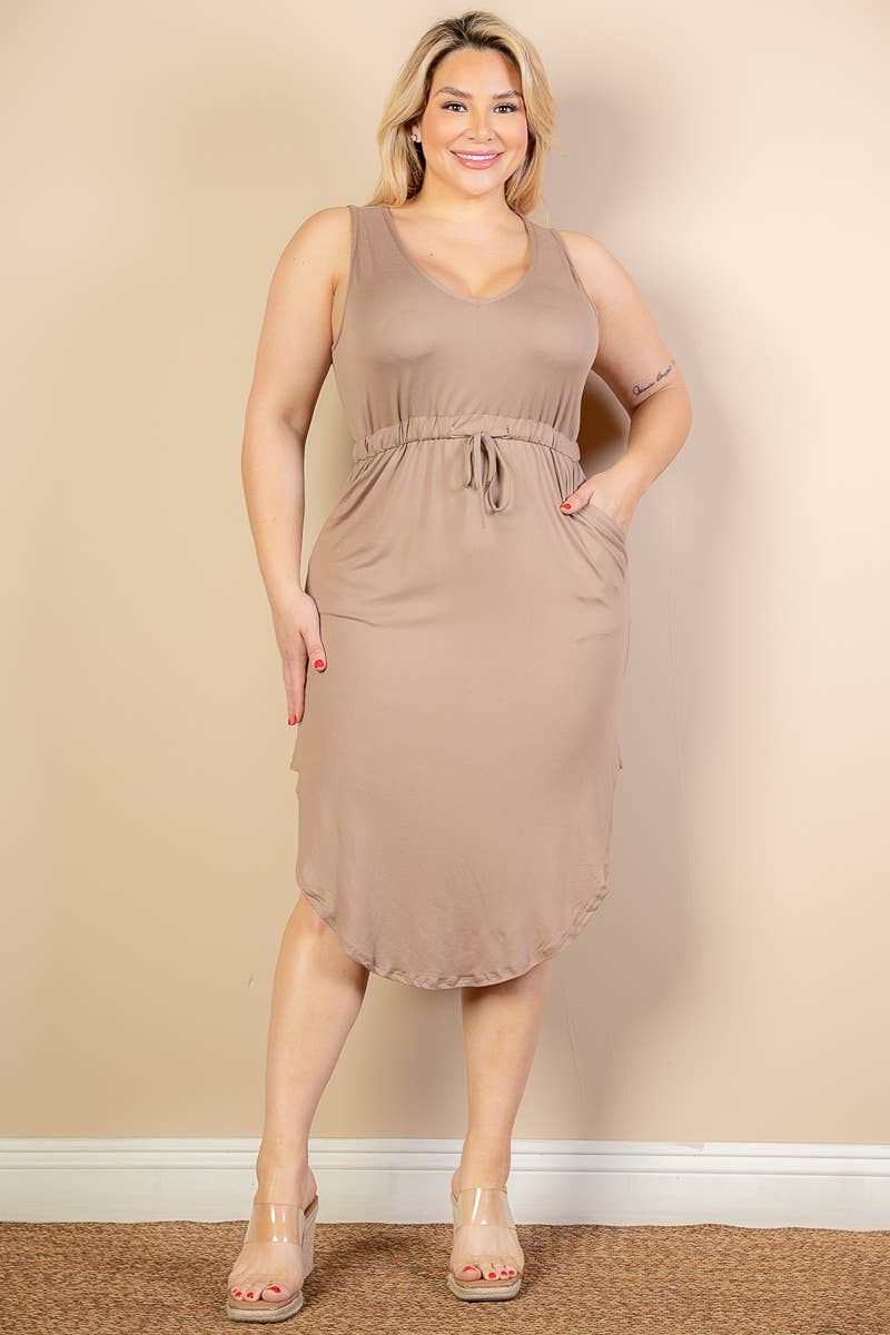 CAPELLA APPAREL - Wholesale Dress - Women's - Plus Size Sleeveless Front Tied Rounded Hem Dress5