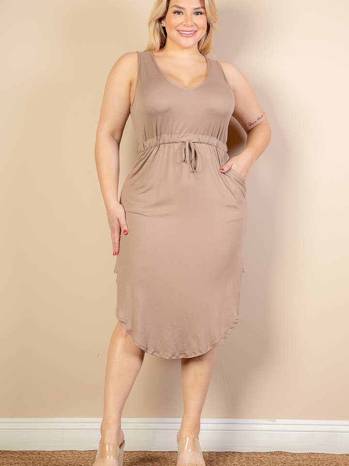 CAPELLA APPAREL - Wholesale Dress - Women's - Plus Size Sleeveless Front Tied Rounded Hem Dress5