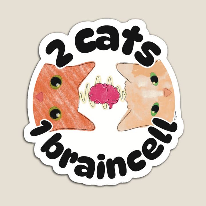 2 Cats 1 Braincell Funny Orange Cat Vinyl Sticker for wholesale by SquigglyDoo Arts