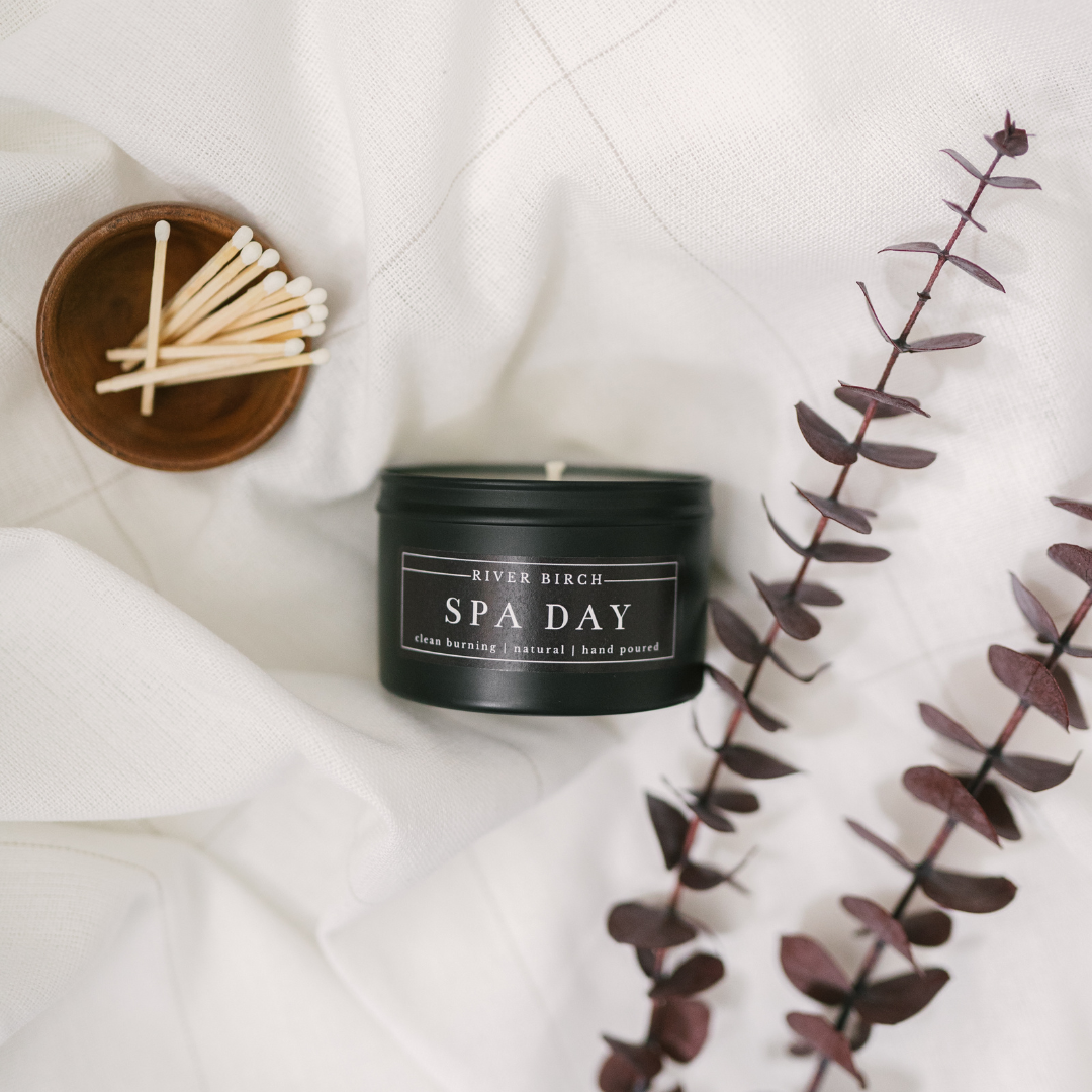 River Birch Candles - Wholesale Travel Candles - 8oz Spa Day - Black Tin 1