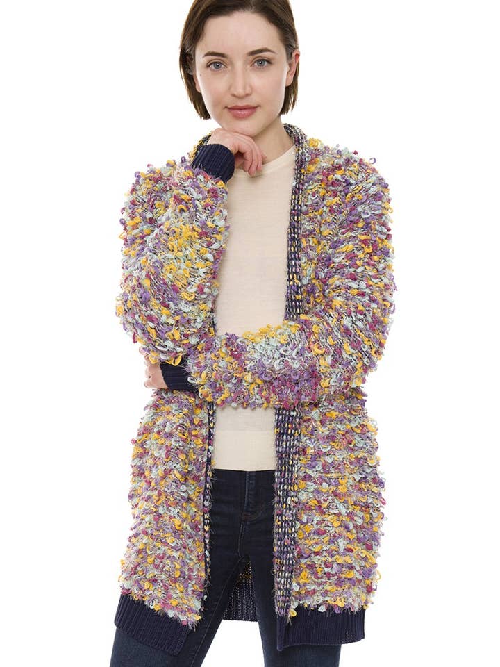 Fashion City - Wholesale Cardigan - Women's - Confetti Boucle Open Front Long Cardigan Sweater6