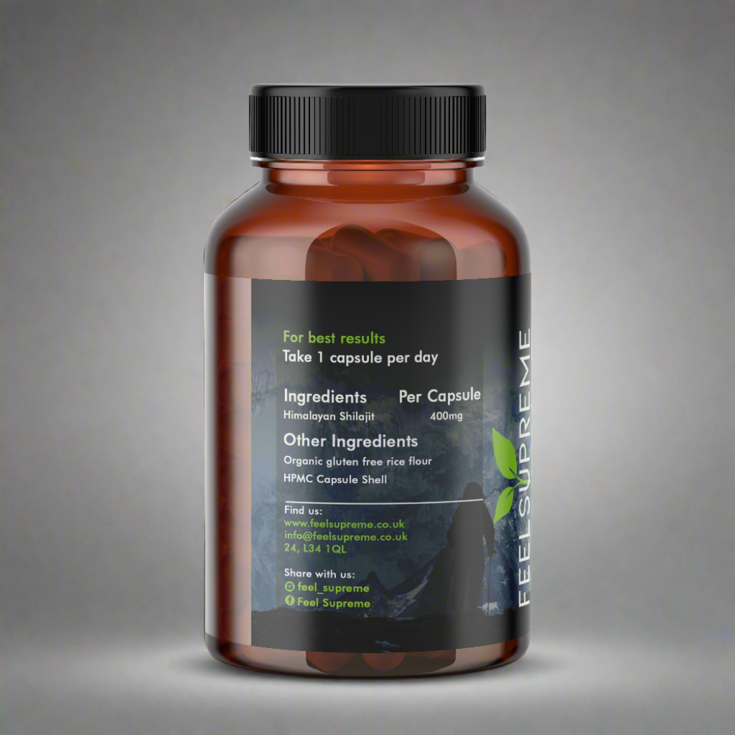 Feel Supreme – Engroshandel Kosttilskud og vitaminer – Himalayan Shilajit-kapsler - ren, naturlig energi og udholdenhed2