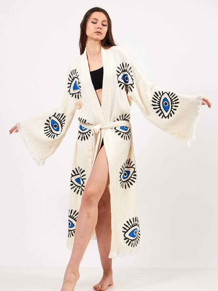 Umays Boho - Wholesale Kimono - Women's - Evil Eye Robe, Cotton Kimono, Handmade Kimono for Women3