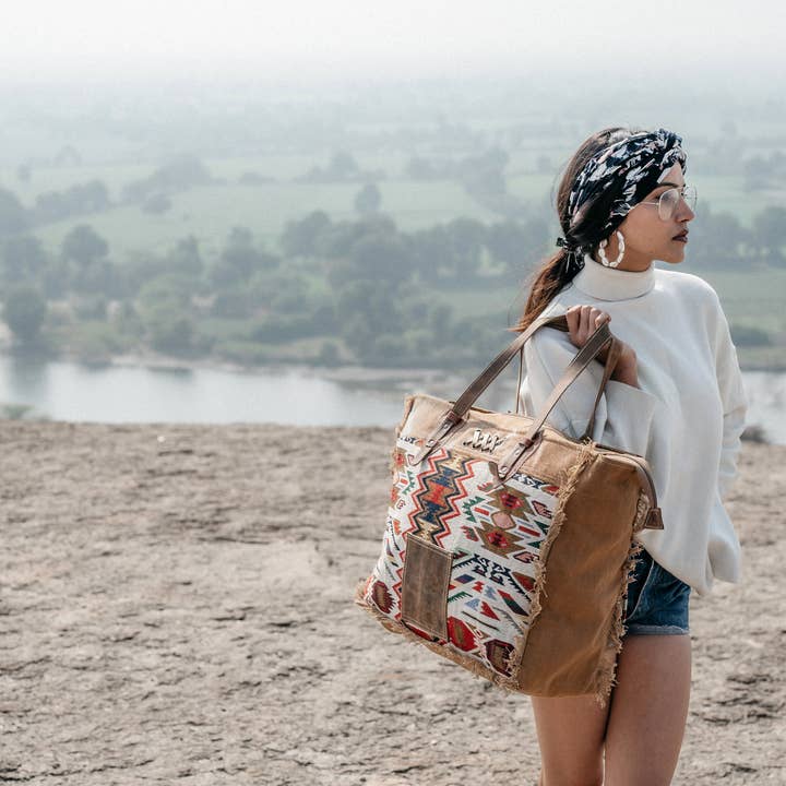 Hopofly Bags - Vente Sac de voyage – femme - Sac de week-end Dwena en toile et cuir pour femmes1