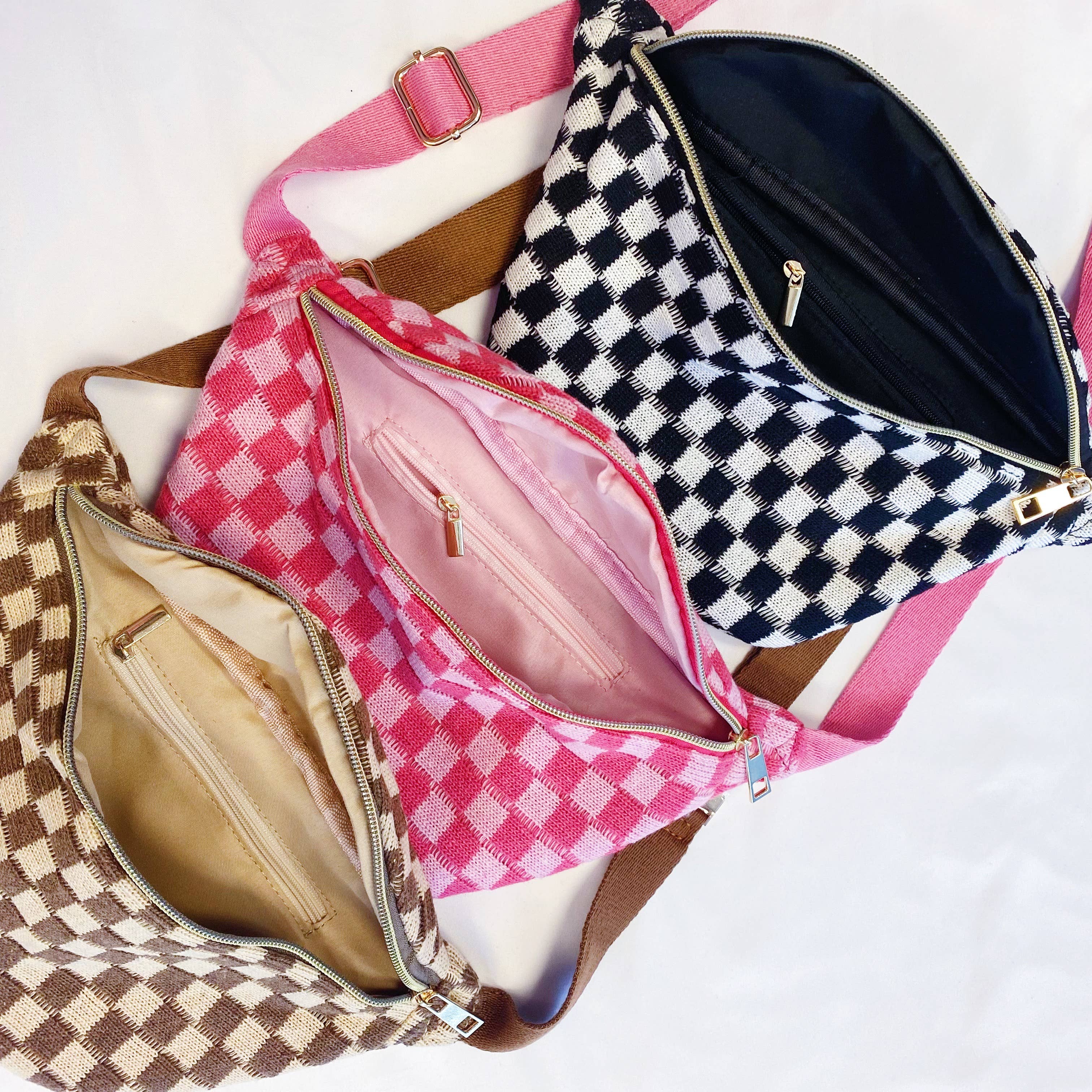 Ellison+Young – wholesale Midjeväska - Dam – Check Yourself bältesväska i rutmönstrat stickat material11