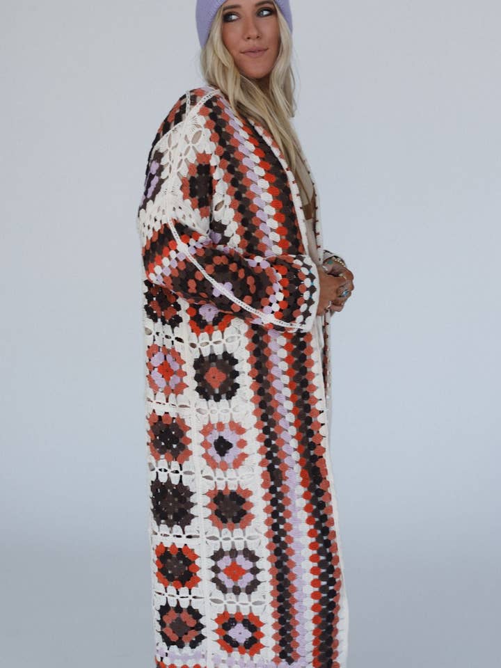 Three Bird Nest - Wholesale Cardigan - Women's - Soulful Wanderer Crochet Duster - Brown Multi1