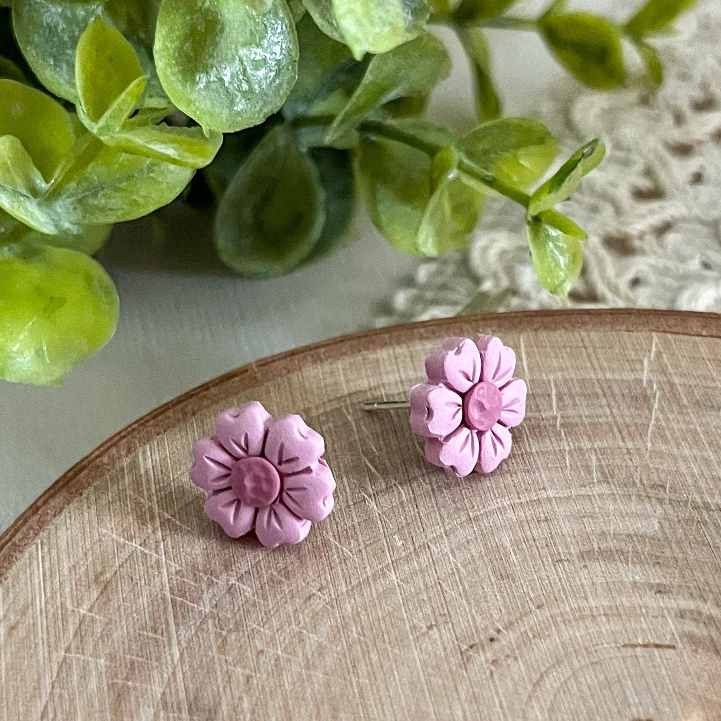 Retrochrome Creations - Wholesale Stud/Post Earrings - Pink flower stud | sterling silver