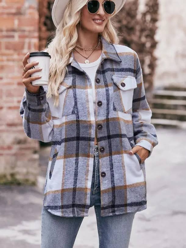 Casaco Camisa de Flanela com Xadrez Oversized na Moda por atacado de Lovesoft