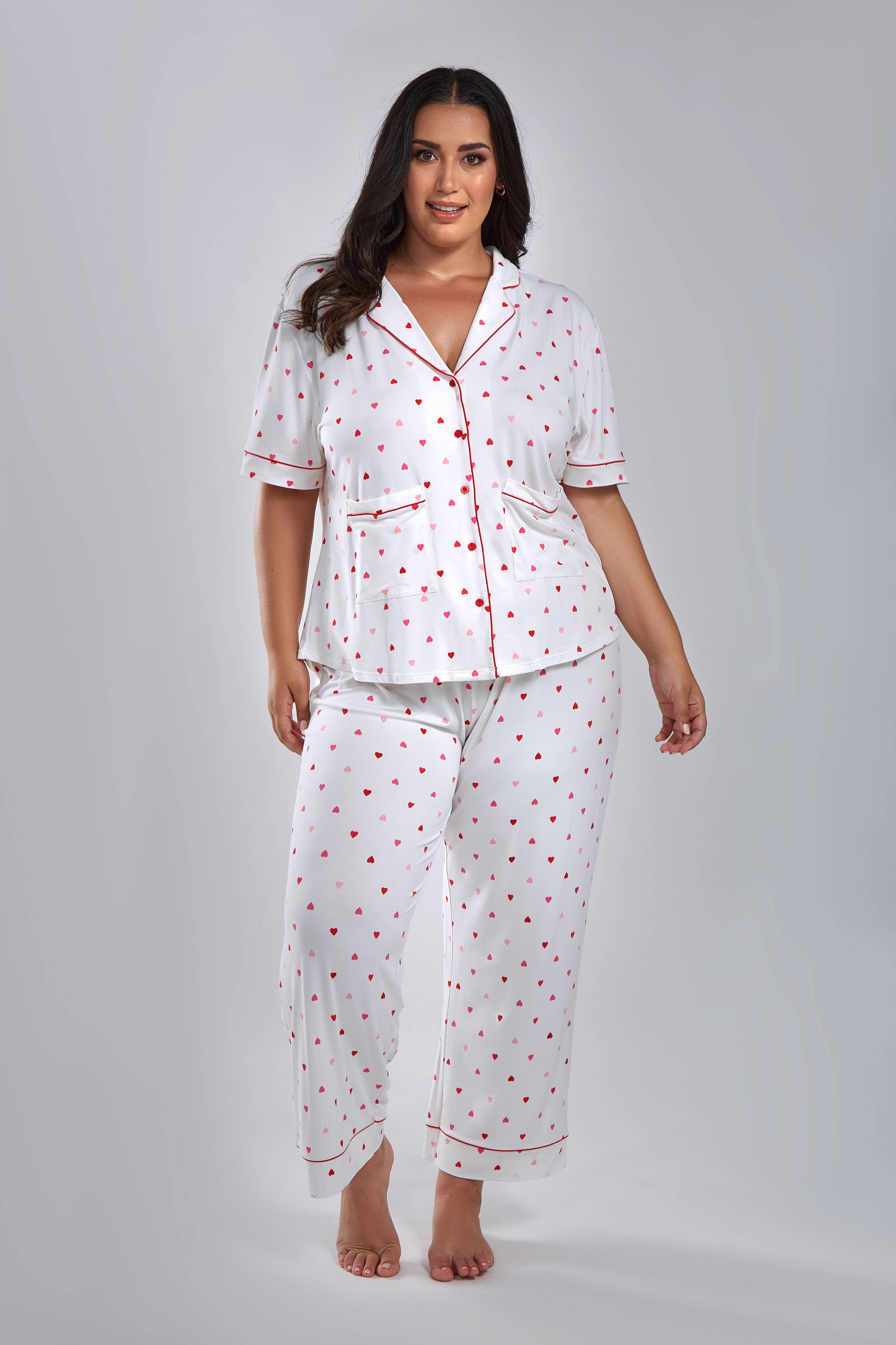 Blanc-Rouge Ensemble pyjama en tricot à col cranté Angela Heart pour femme en vente sur Faire8