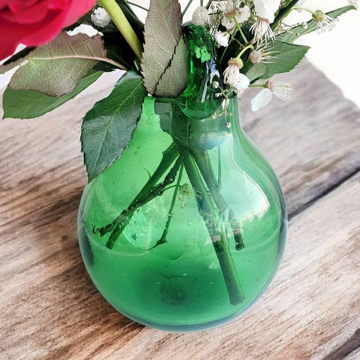 Handmade Recycled Glass Vase in Green color for wholesale by Aramica