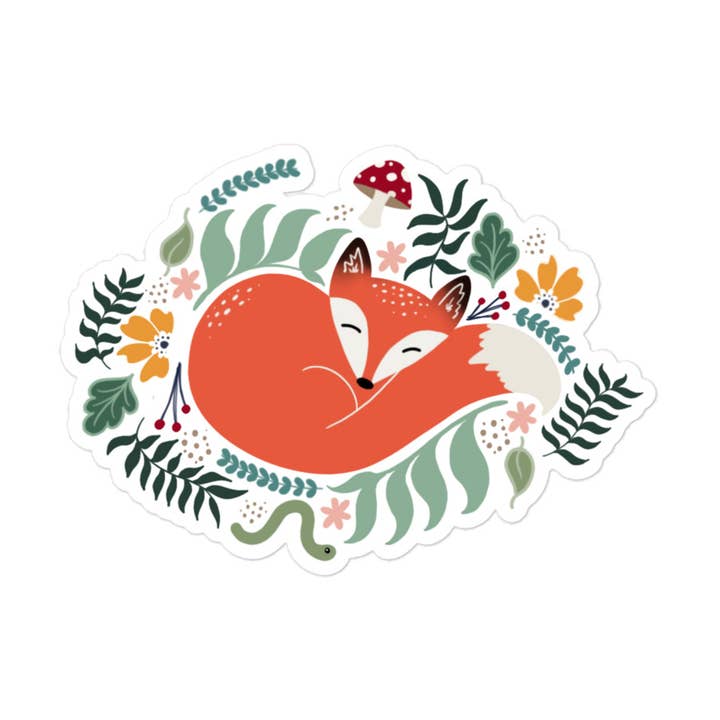Sömnig Fox klistermärke för wholesale av Flounce & Flourish