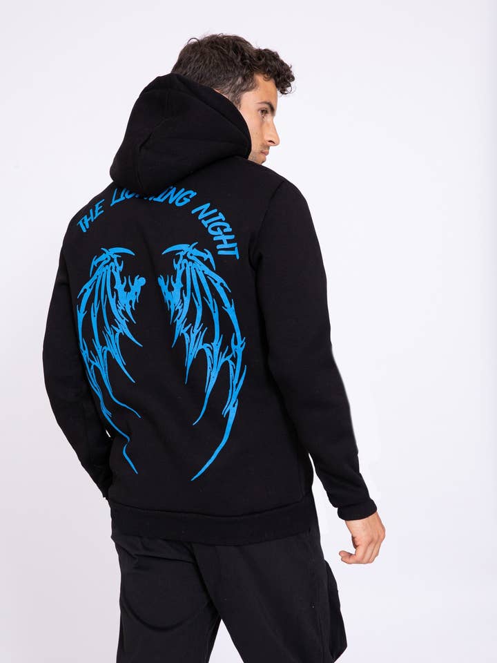 Sudadera con capucha unisex con estampado «Wings» - Negro para venta al por mayor de AARHON