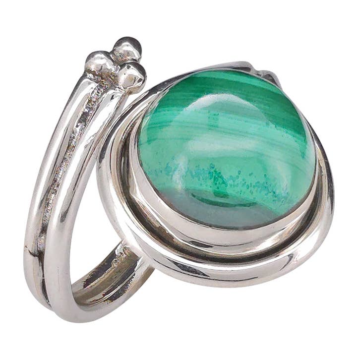 Malachite Sterling Silver Adjustable Ring for wholesale by Amberman