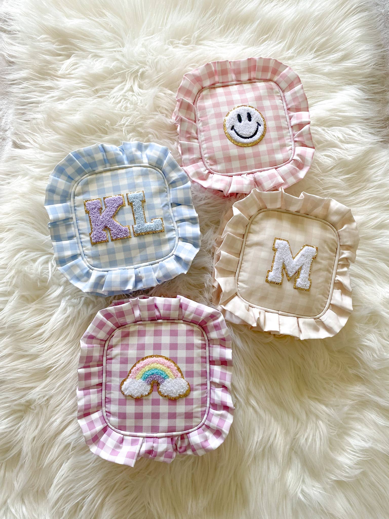 The Loki Shop - Wholesale Makeup/Cosmetic Bag - Gingham Ruffle Pouch Small Makeup Bag Cosmetic Bag0