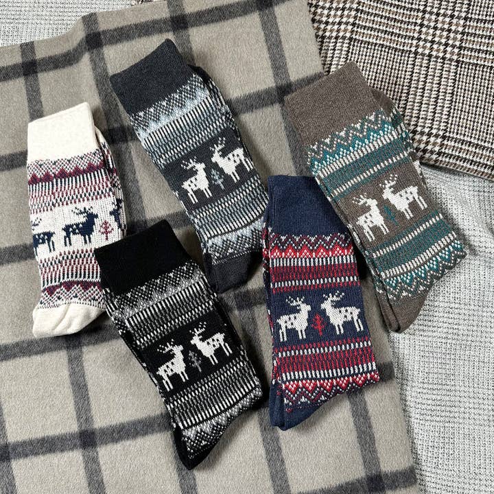 7DAYSSOCKS - Vente Chaussettes – homme - Chaussettes Crew Deer en jacquard pour hommes6