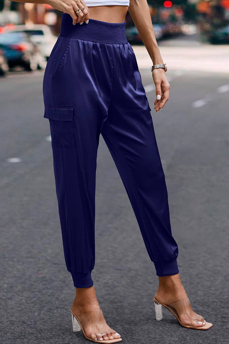 Elings - Wholesale Pants - Women's - High Waist Long Pant Trousers With Pocket Satin Jogger Pants18