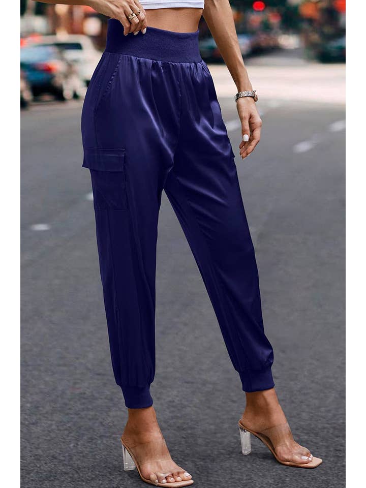 Elings - Wholesale Pants - Women's - High Waist Long Pant Trousers With Pocket Satin Jogger Pants18