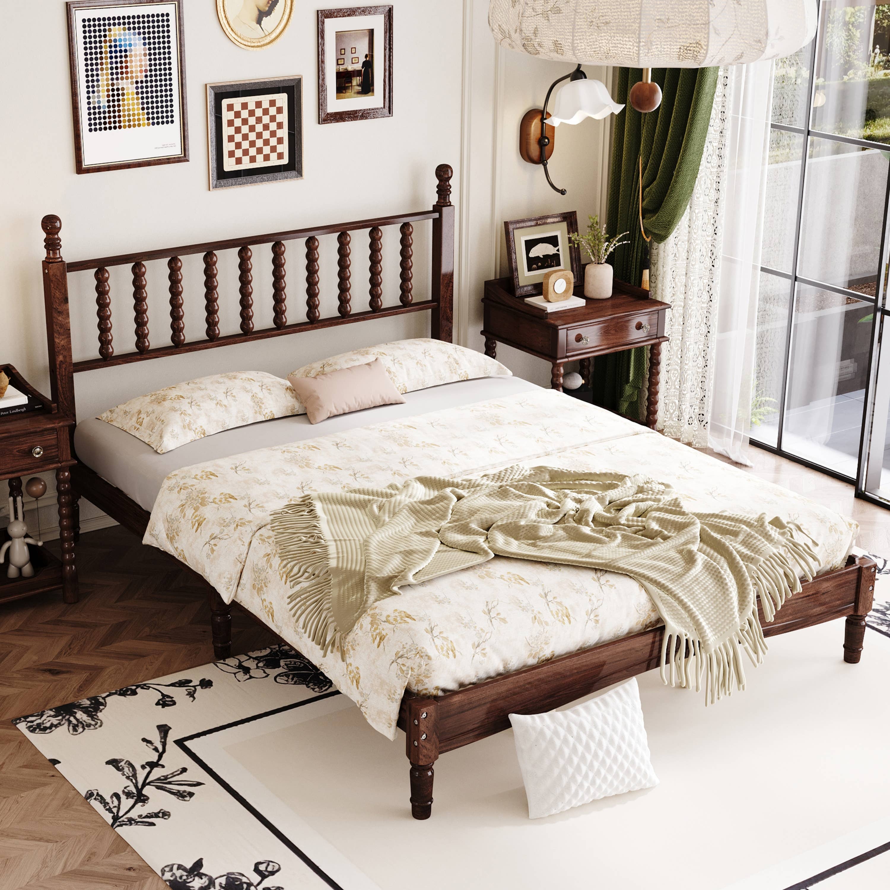 39F Inc. - Wholesale Bed - Retro Wood Platform Bed King/Queen/Full & Nightstand, Walnut17