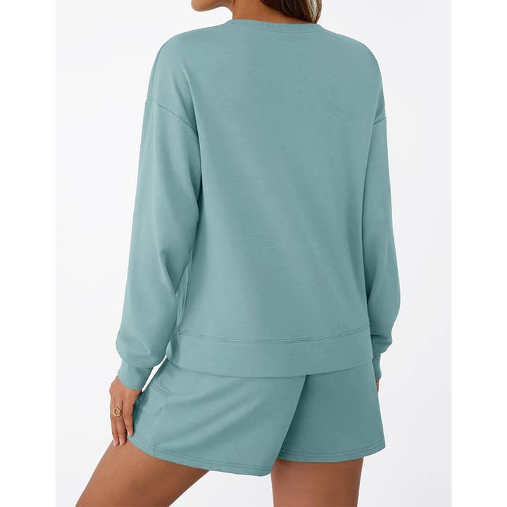 UNISHE - Venta al por mayor Conjuntos de top y pantalón corto (NO para estar en casa) - Mujer - Conjunto de moda casual de sudadera de manga larga y pantalones cortos MD2323