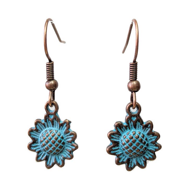 Orecchini a Fiore di Girasole Piccoli in Patina di Bronzo Antico per la vendita all'ingrosso da parte di Stylish Jewelry Supply