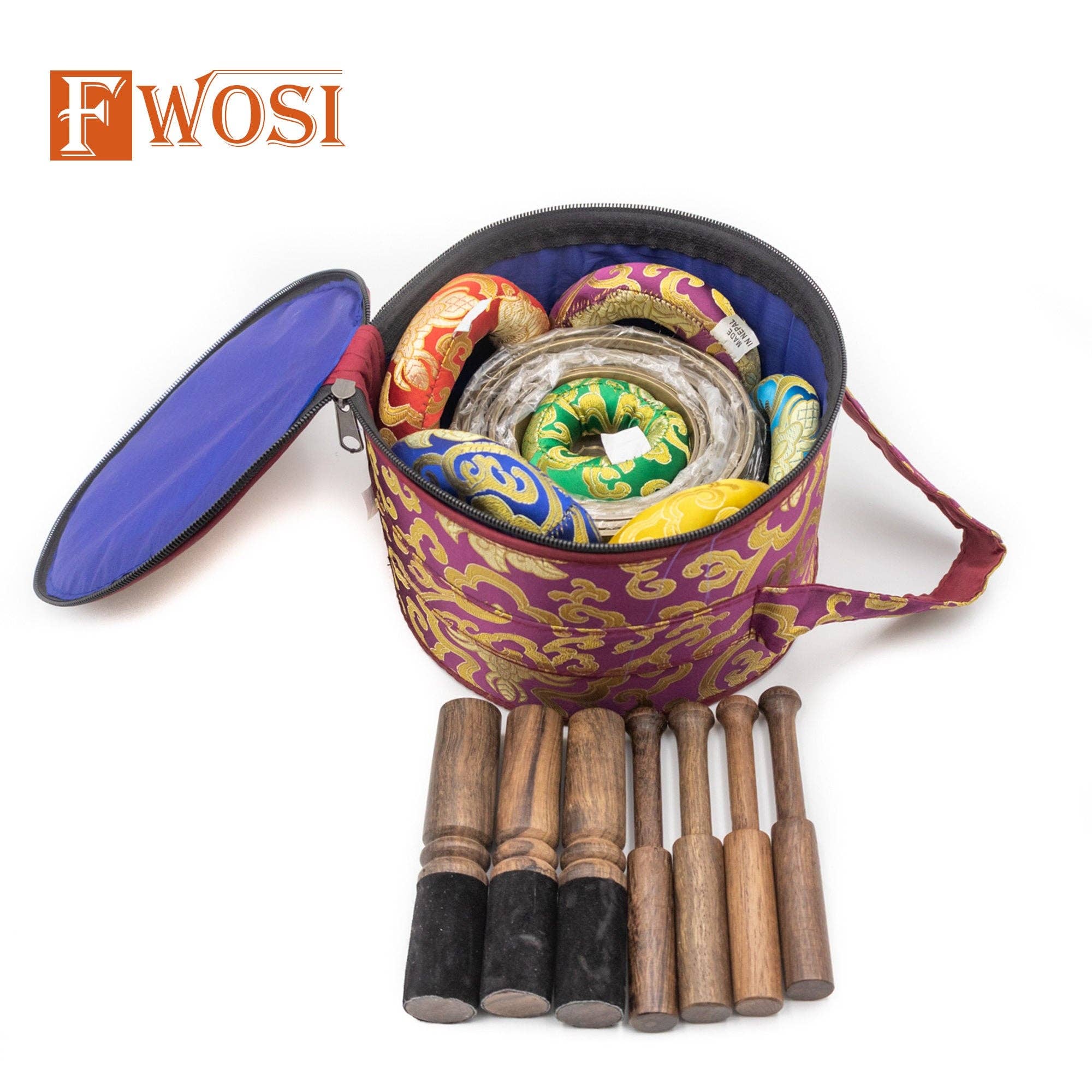 Fwosi - Wholesale Meditation Supplies - 7 Tibetan Singing Bowl Meditation Set with Carry Case, Mallet, Striker, Cushion | Antique Instruments for Yoga, Chakra Healing8