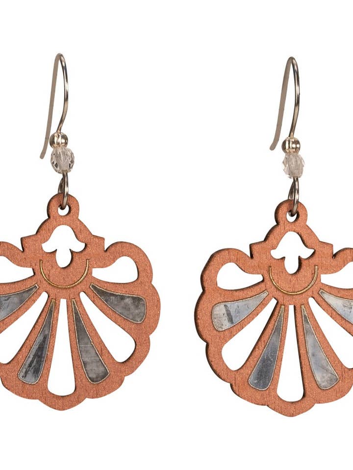 Shell Blooms Earring with Silver Foil on Surgical Steel for wholesale by Woodcutts Inc.