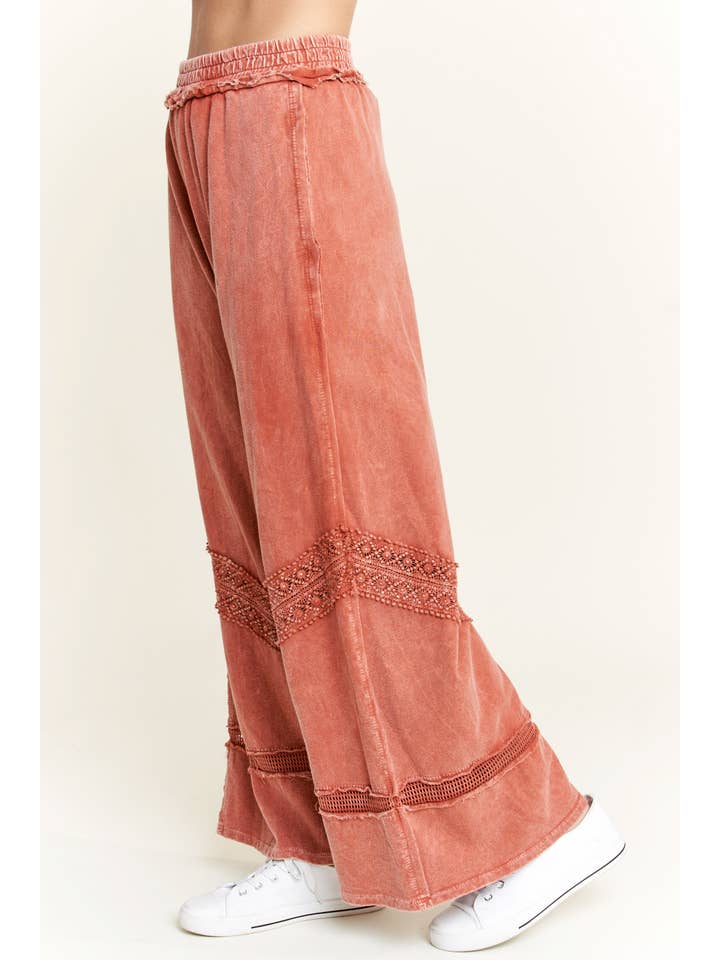 J.Her - Vente Pantalon – femme - Pantalon à jambes larges MineralWash avec bordures bohèmes HP5716.