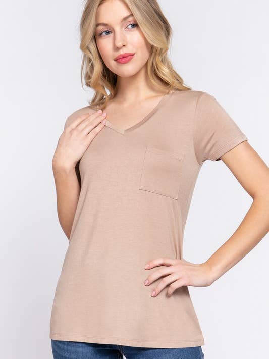 Active Basic | Active USA - Wholesale T-shirt – women's - Short Sleeve V-neck Top with Pocket19