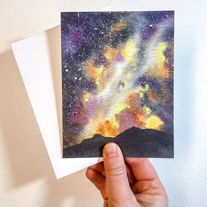 December Galaxy Mountain Single Blank Greeting Card for wholesale by Shelby Thayne Art