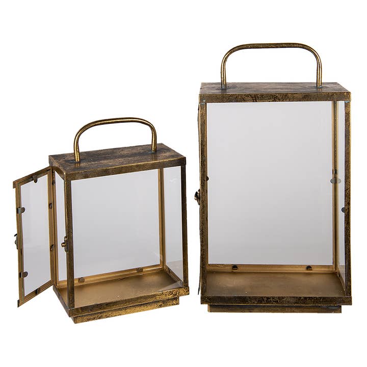 Clayre & Eef – wholesale Lantern – MT6Y4426 Lantern Set of 2 Copper colored Metal Glass