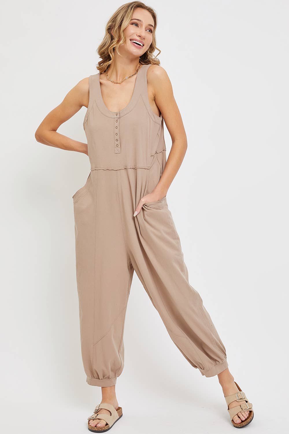 Sweet Lovely by Jen - Wholesale Jumpsuit - Women's - COTTON WASHED SLOUCHY JUMPSUIT0