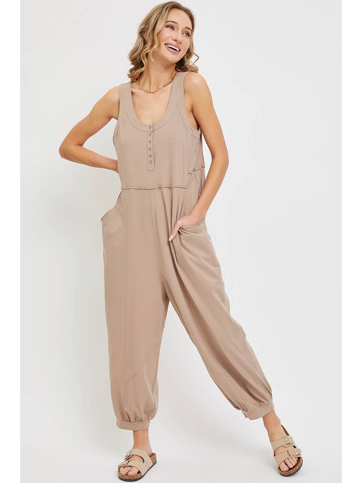 Sweet Lovely by Jen - Wholesale Jumpsuit - Women's - COTTON WASHED SLOUCHY JUMPSUIT
