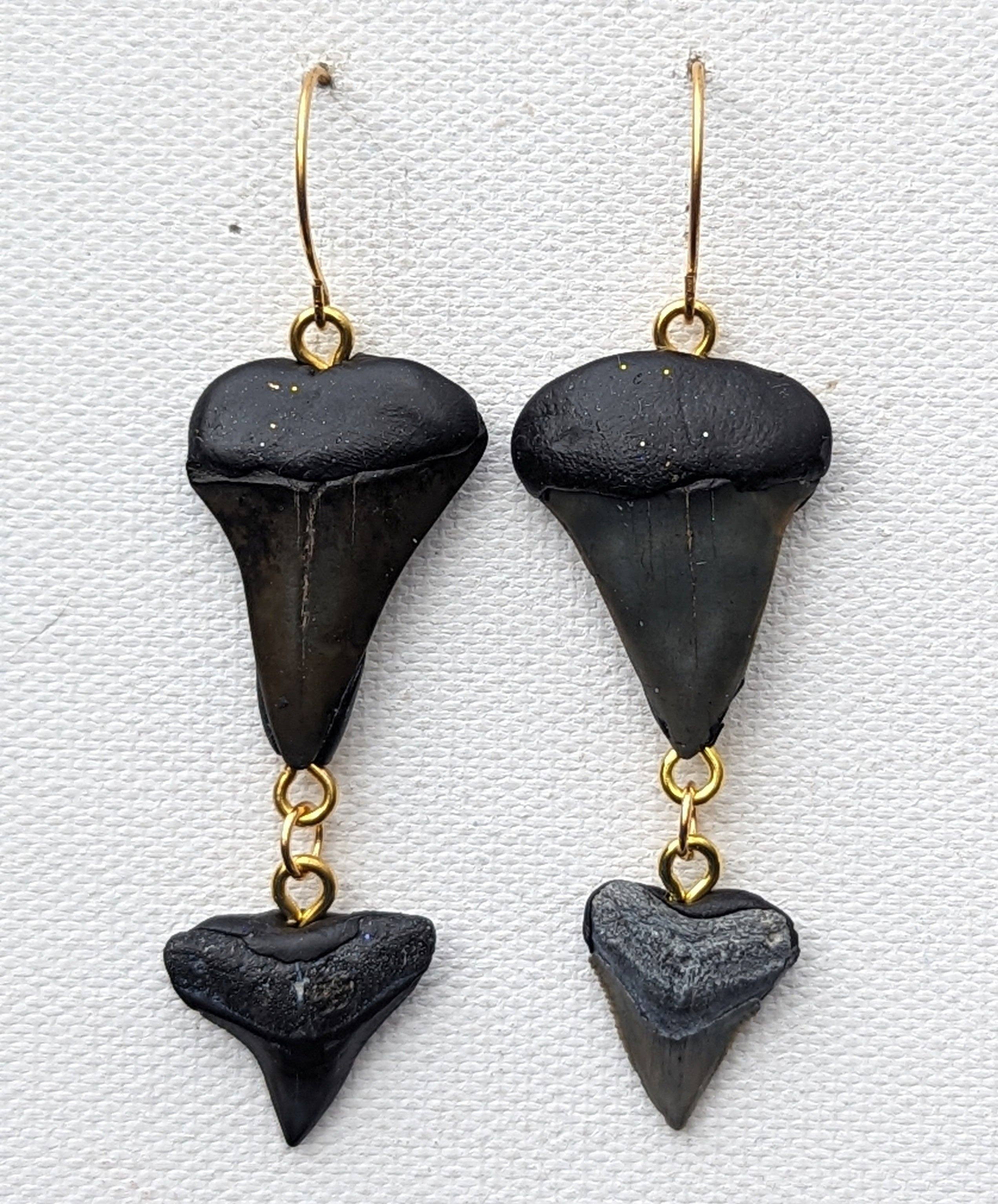 Gay Isber Designs – wholesale Dangle earrings – Double Stacked Fossilized Shark Teeth Designed Hand Made by Award-Winning Artist Sugar Gay Isber1