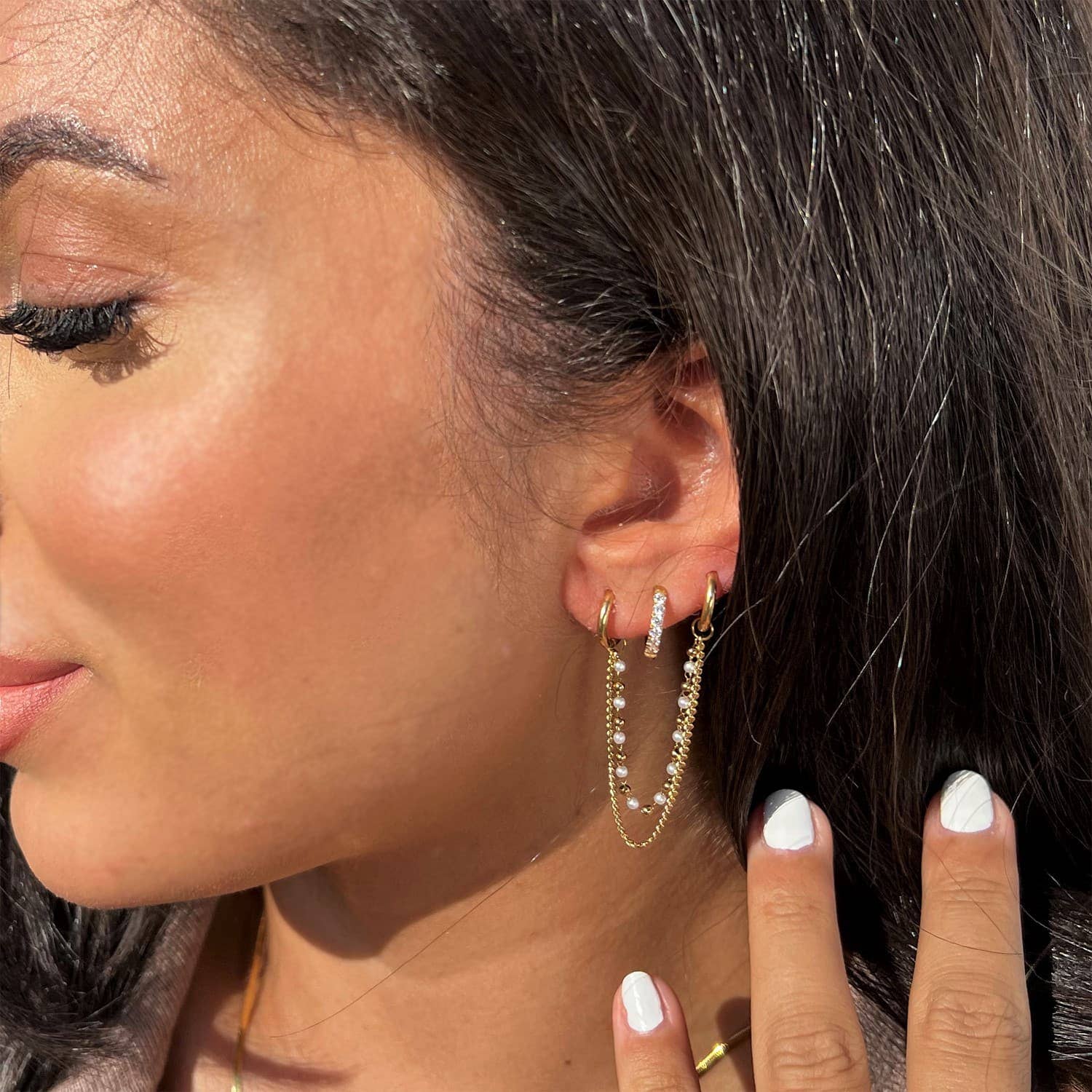 Schmuckgroßhandel - Venta al por mayor Pendientes colgantes - Pendientes de cadena con perlas | Baño de oro de 18K1