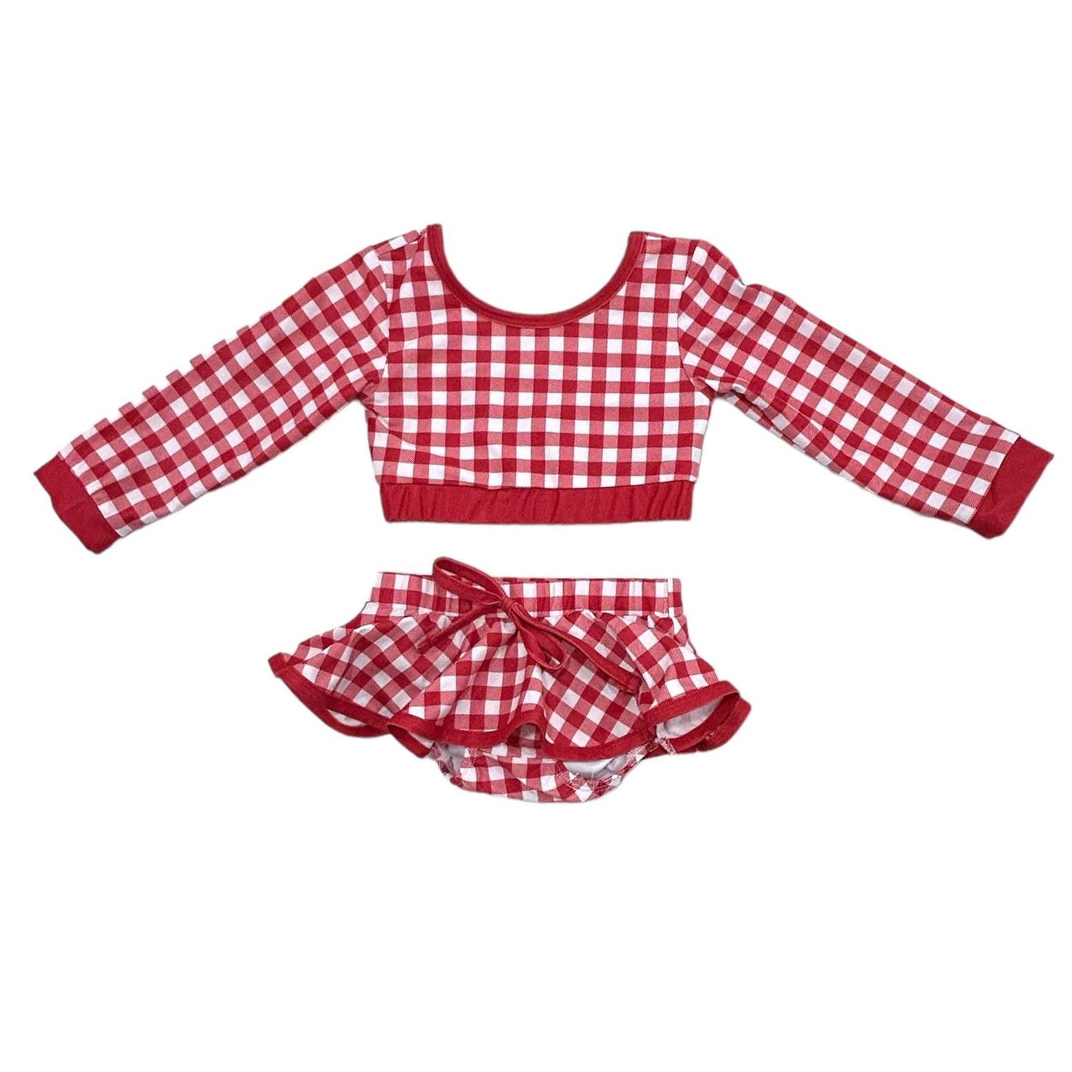 Sugar Bee Clothing – wholesale Two-piece swimsuit – Kids – Girls Swimsuit - Skirt Bikini - Red Gingham4