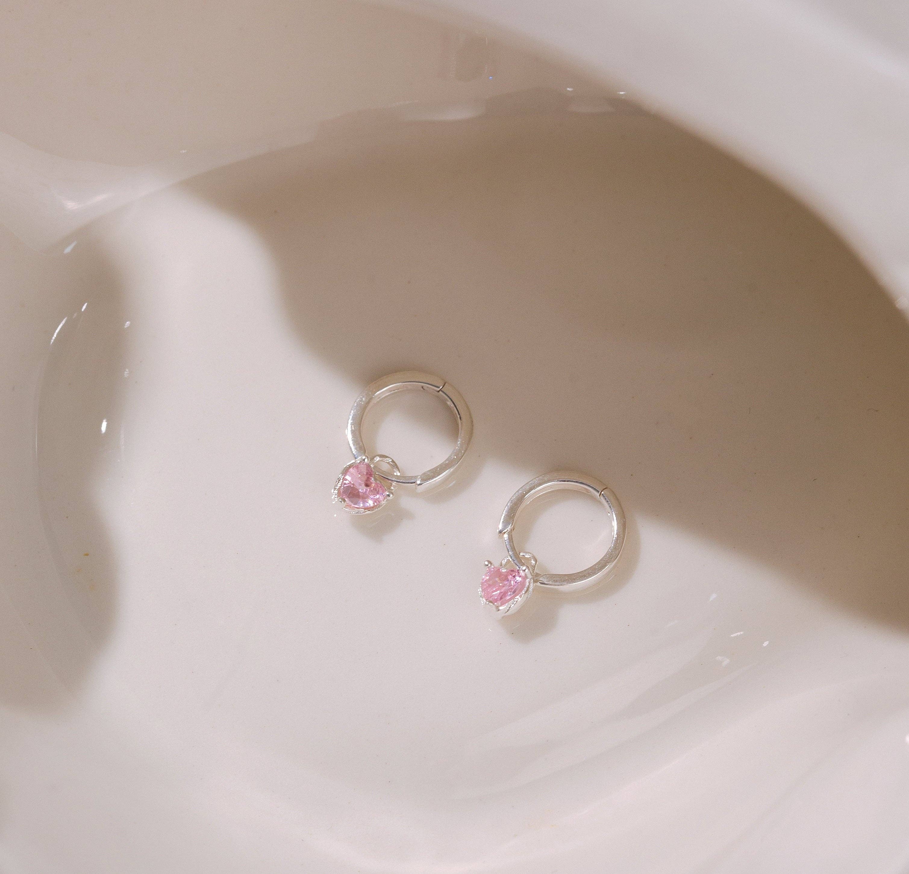 happyzzzsu – brincos huggies por atacado – Brincos de Diamante Coração Rosa Prata de 1ª Lei6