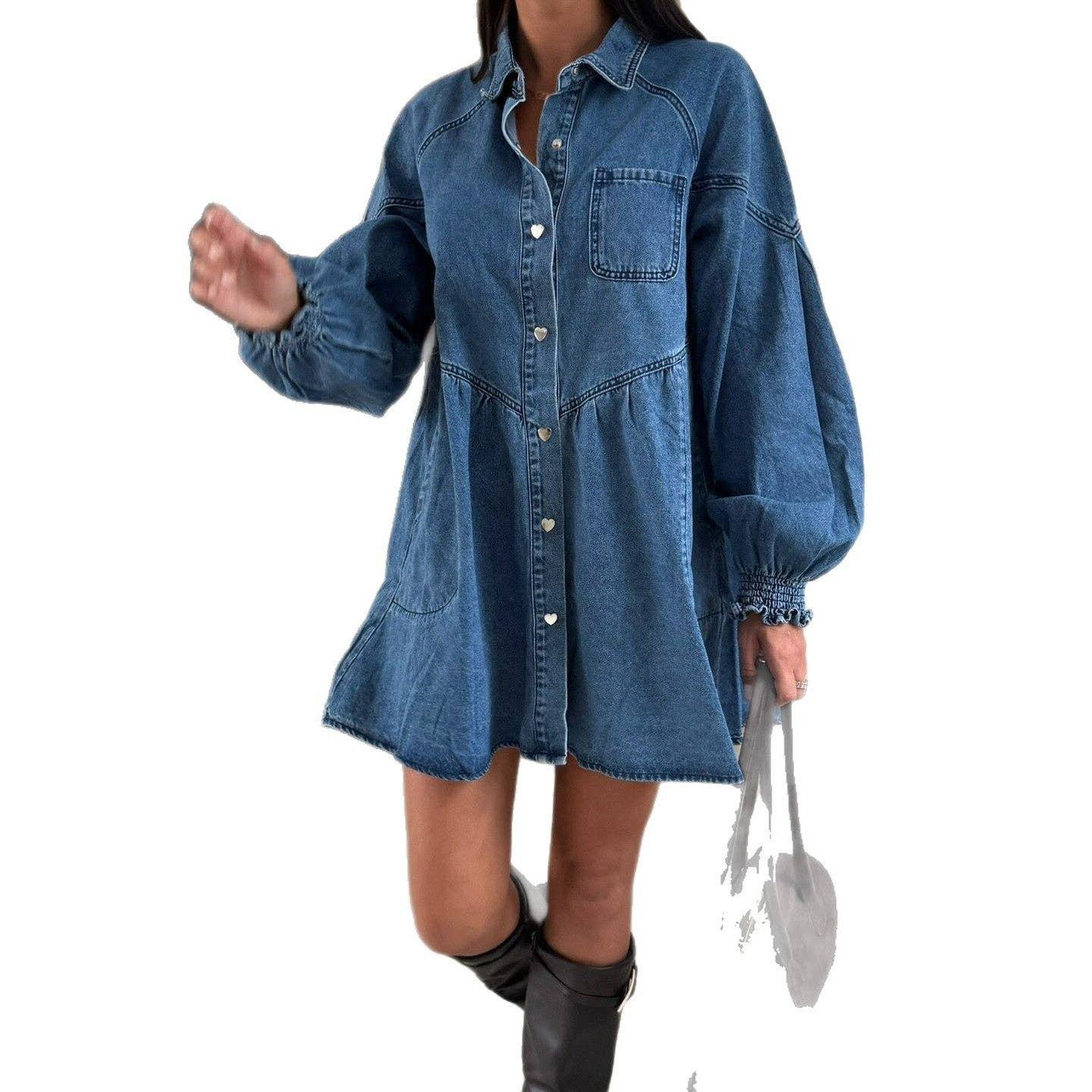 Marayn - Wholesale Dress - Women's - Chic 2025 Western Casual Denim Shirt Dress24