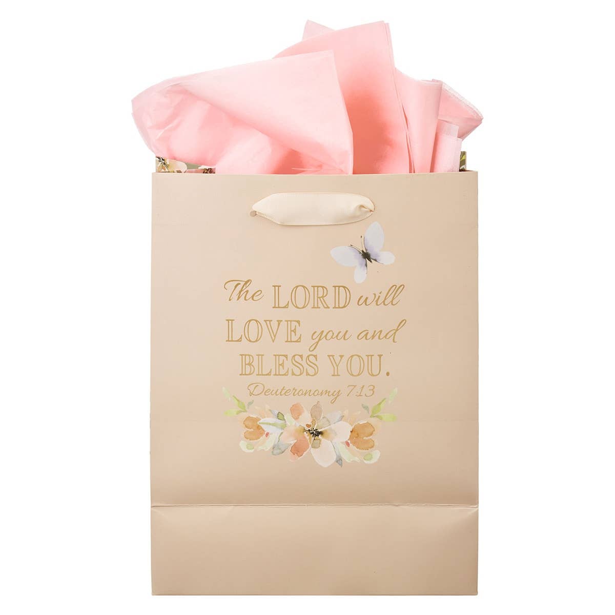 Christian Art Gifts - Wholesale Gift Bag - Gift Bag MD Pink Abundantly Blessed Deut. 7:131