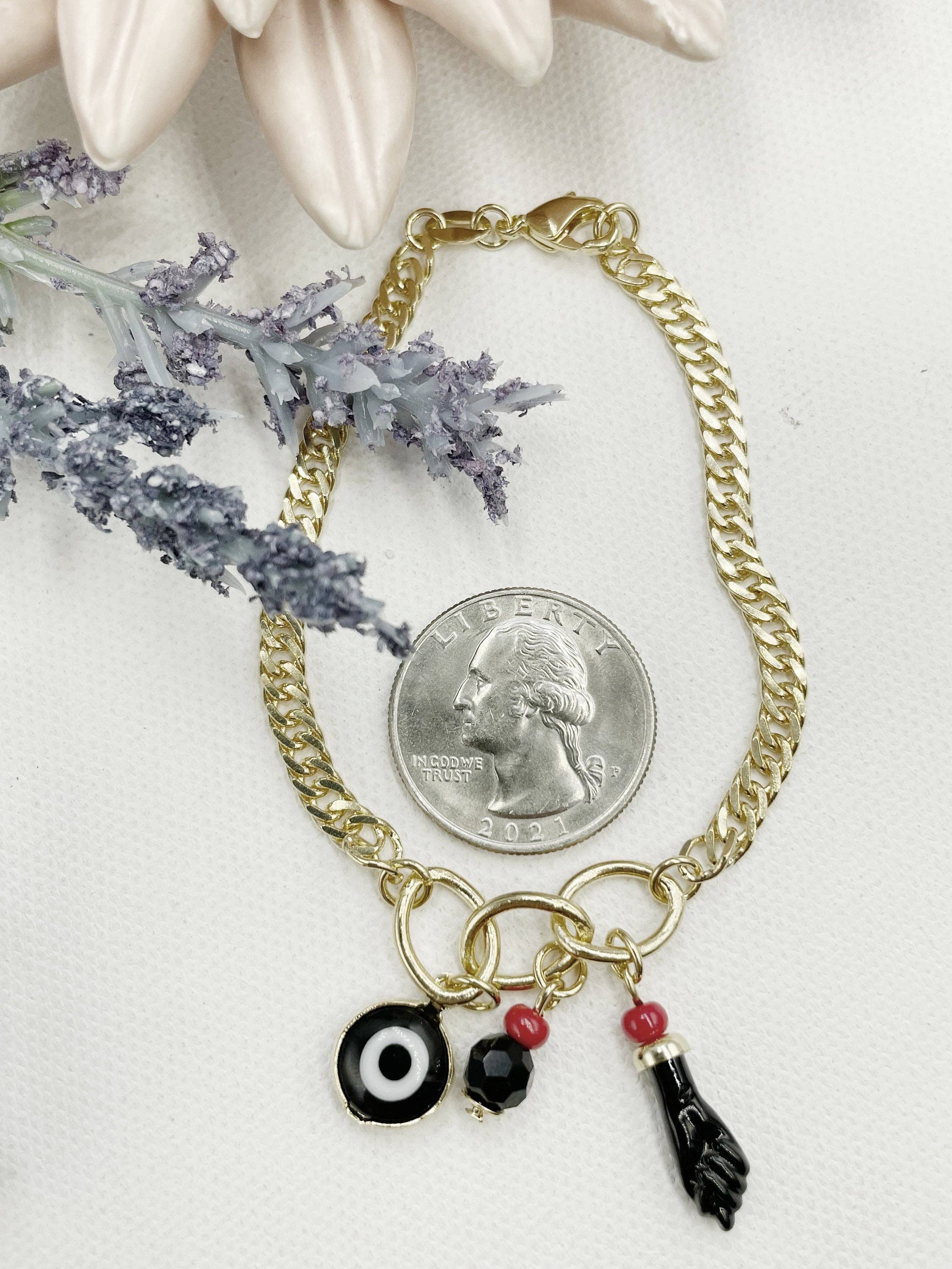 Cherie by Cherie - Venta al por mayor Pulseras de abalorios/colgantes - Pulsera colgante de mano de figa, mal de ojo, cuentas negras y rojas2