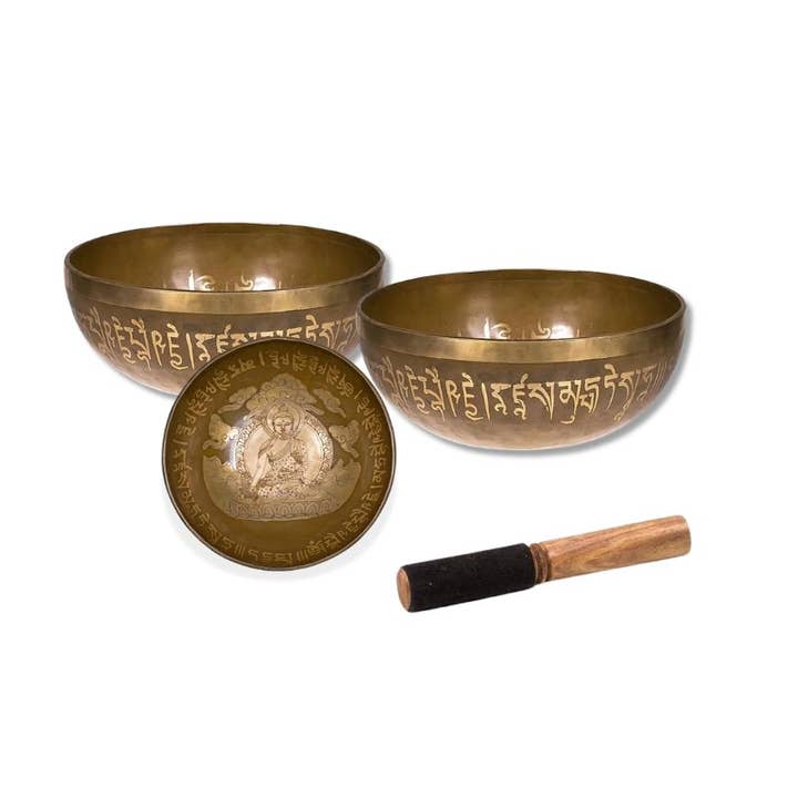 Tibetische Schale Medizin-Buddha mit Holzklöppel für den Großhandel von Casa Lotus