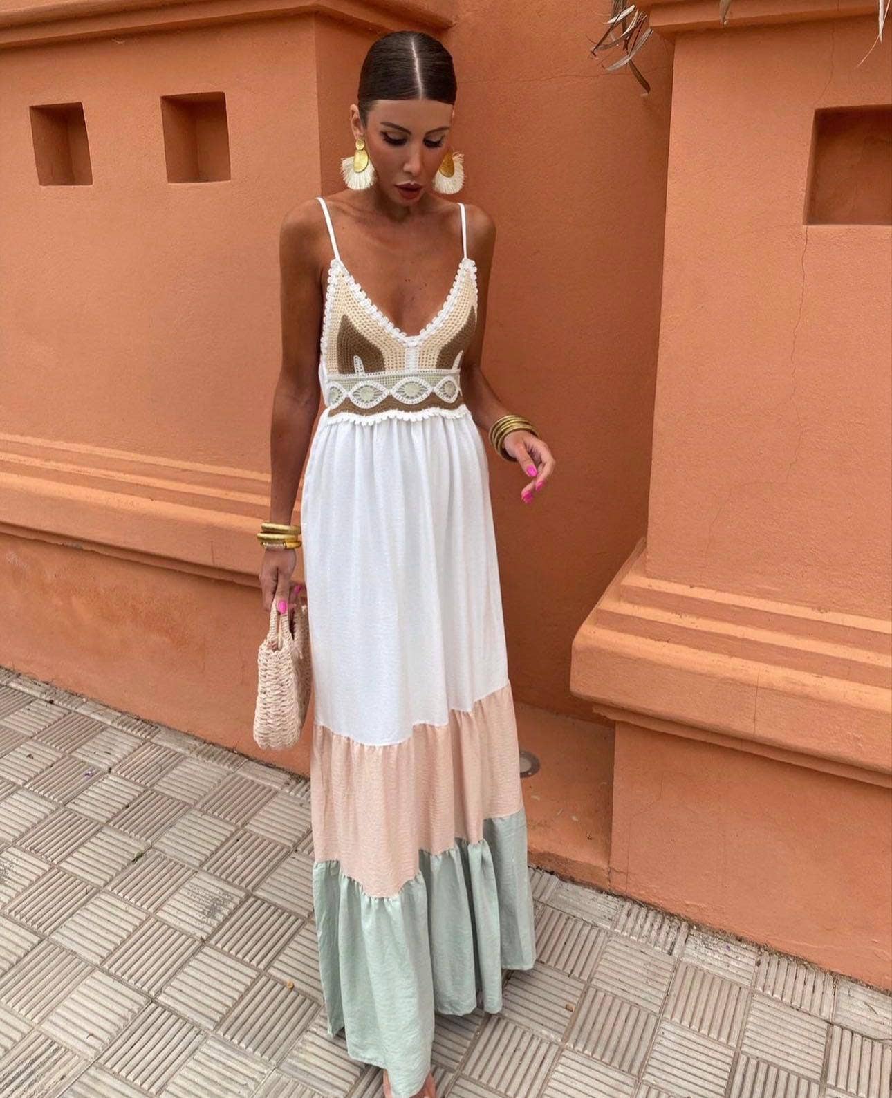 LORIANE - Venta al por mayor Vestido - Mujer - Vestido largo sin mangas bordado, talla única11